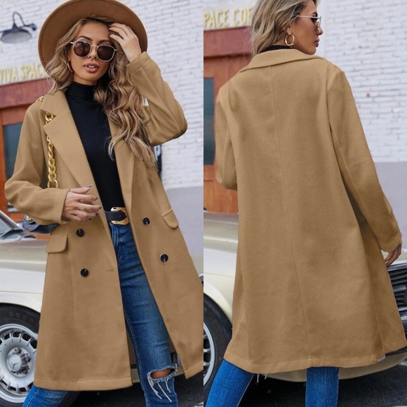 Double breasted pea coat long trench white - Picture 3 of 4